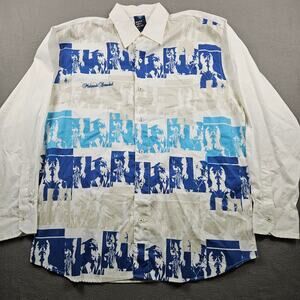 Makaveli Tupac Shirt Button Up Y2K Hip Hop Rap White Blue Mens XL Big and Tall